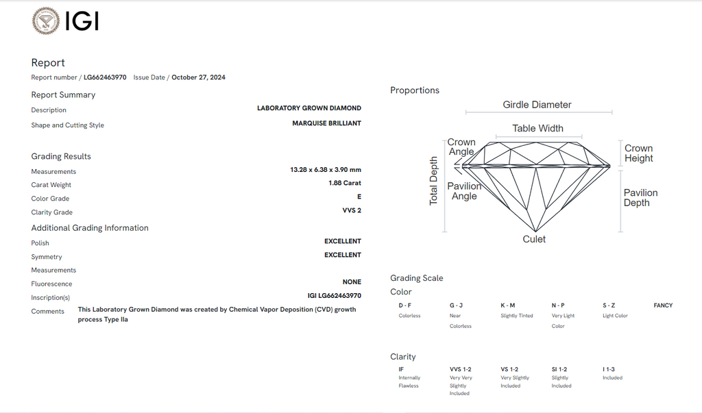 James Diamond Lab-Grown Marquee Cut 1.88ct E/VVS2 – IGI Certified – SKU 662463970
