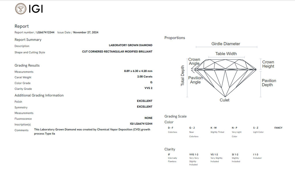 James Diamond Lab-Grown Radiant Cut 2.08ct G/VVS2 – IGI Certified – SKU 667412344