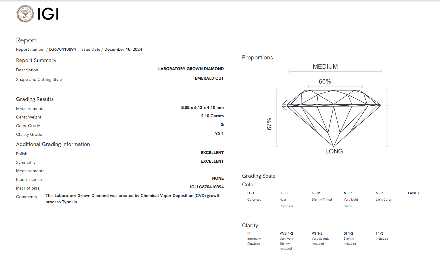 James Diamond Lab-Grown Emerald Cut 2.10ct G/VS1 – IGI Certified – SKU 670410894
