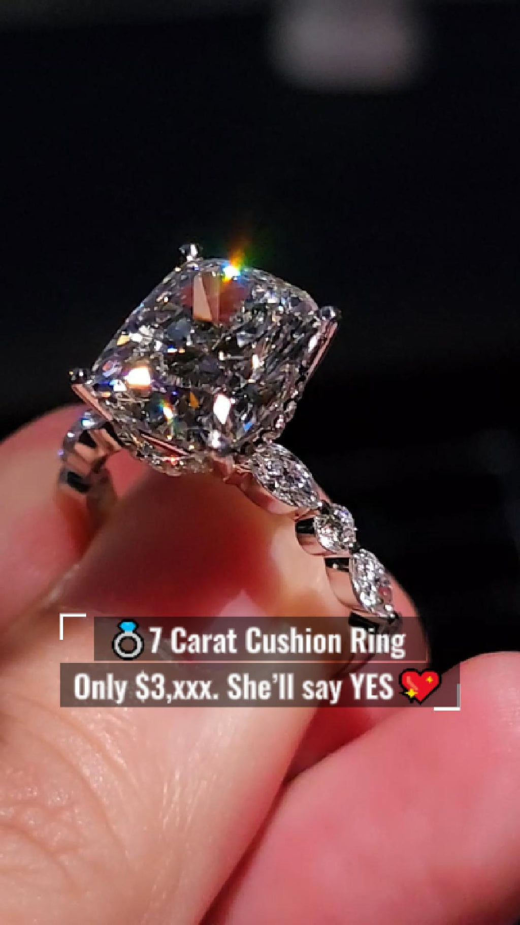Cushion Diamond Engagement Ring 💍 | 7 Carat Center | IGI Certified | 14K Solid Gold | Real / Lab-Grown Diamond