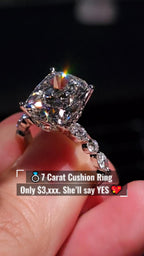 Cushion Diamond Engagement Ring 💍 | 7 Carat Center | IGI Certified | 14K Solid Gold | Real / Lab-Grown Diamond