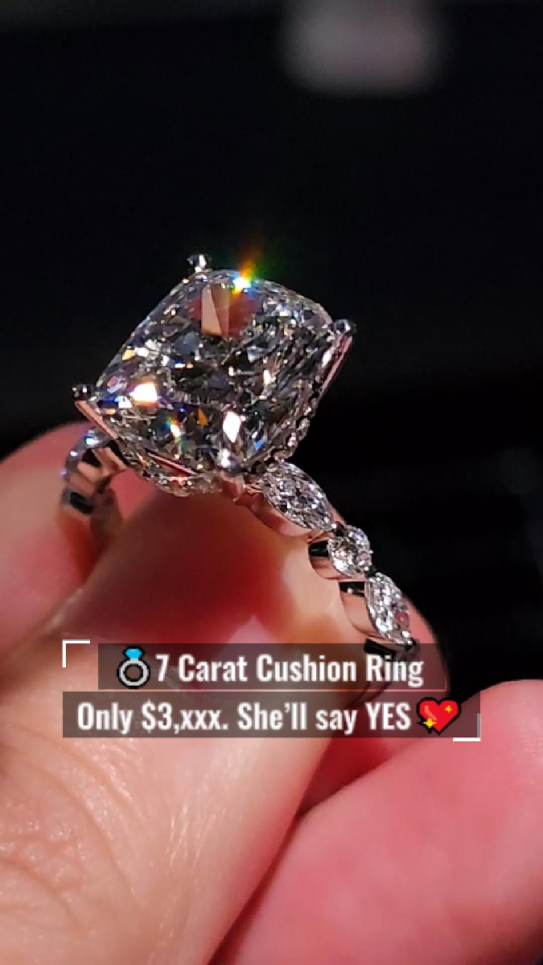 Cushion Diamond Engagement Ring 💍 | 7 Carat Center | IGI Certified | 14K Solid Gold | Real / Lab-Grown Diamond