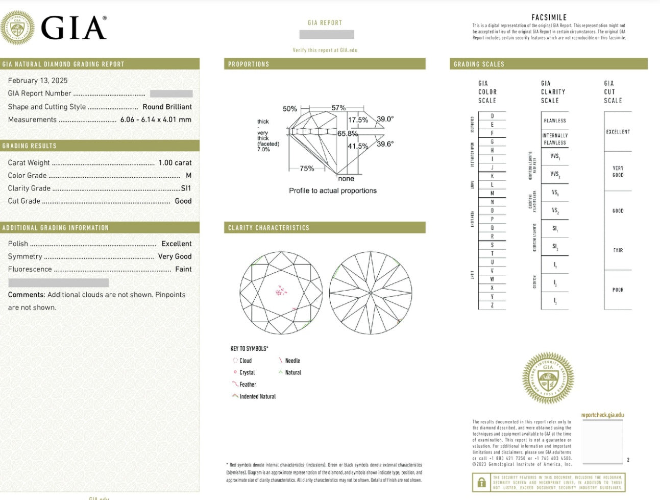 Natural Diamond / GIA Certificate / 1 carats M/Si /Clean & Beautiful 💎