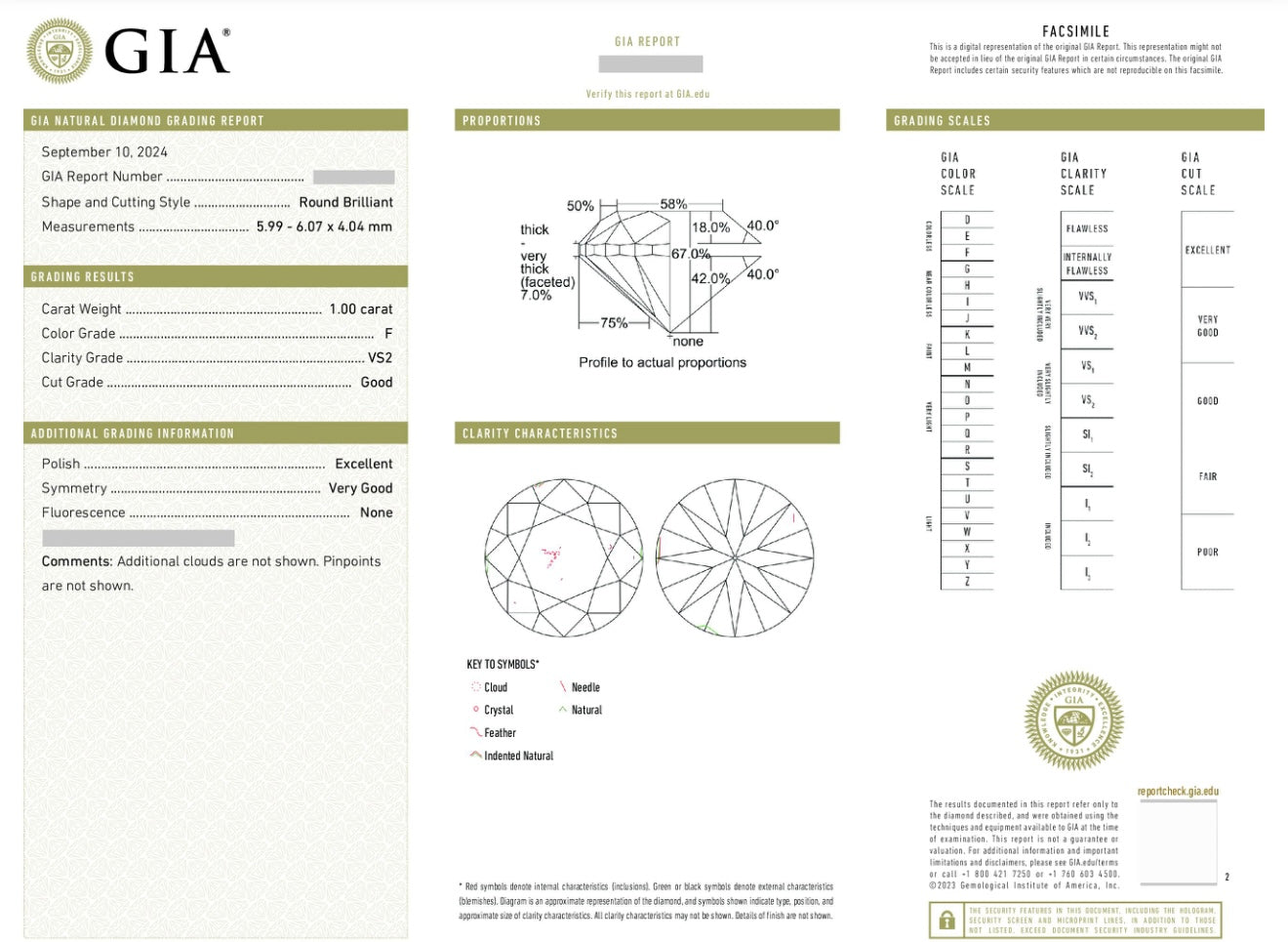 Natural Diamond / GIA Certificate / 1 carat  F/VS 💎