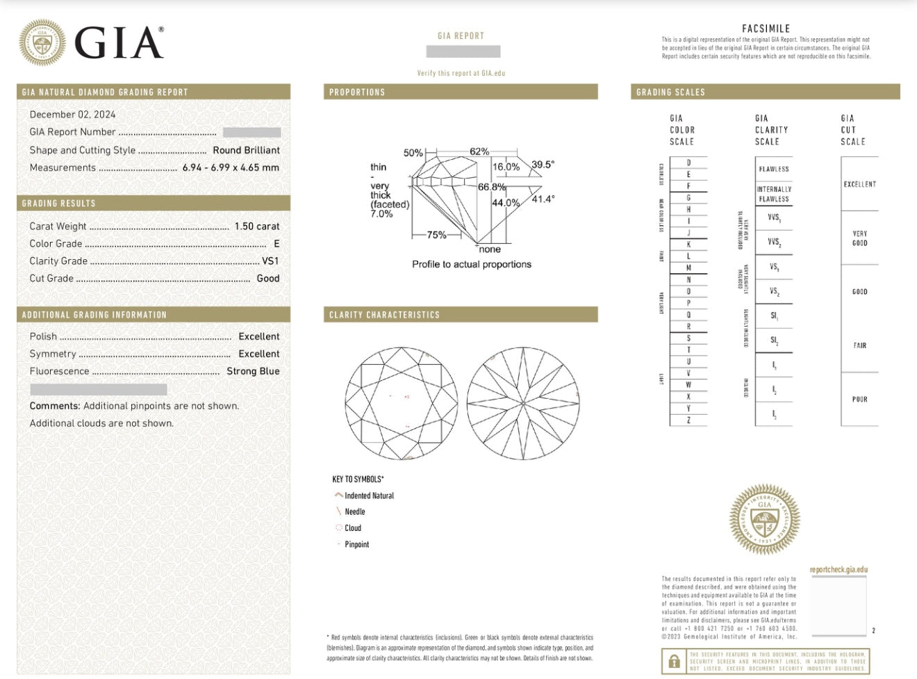 Natural Diamond / GIA Certificate 💎 1.5 carat E/VS1 💎 Best price
