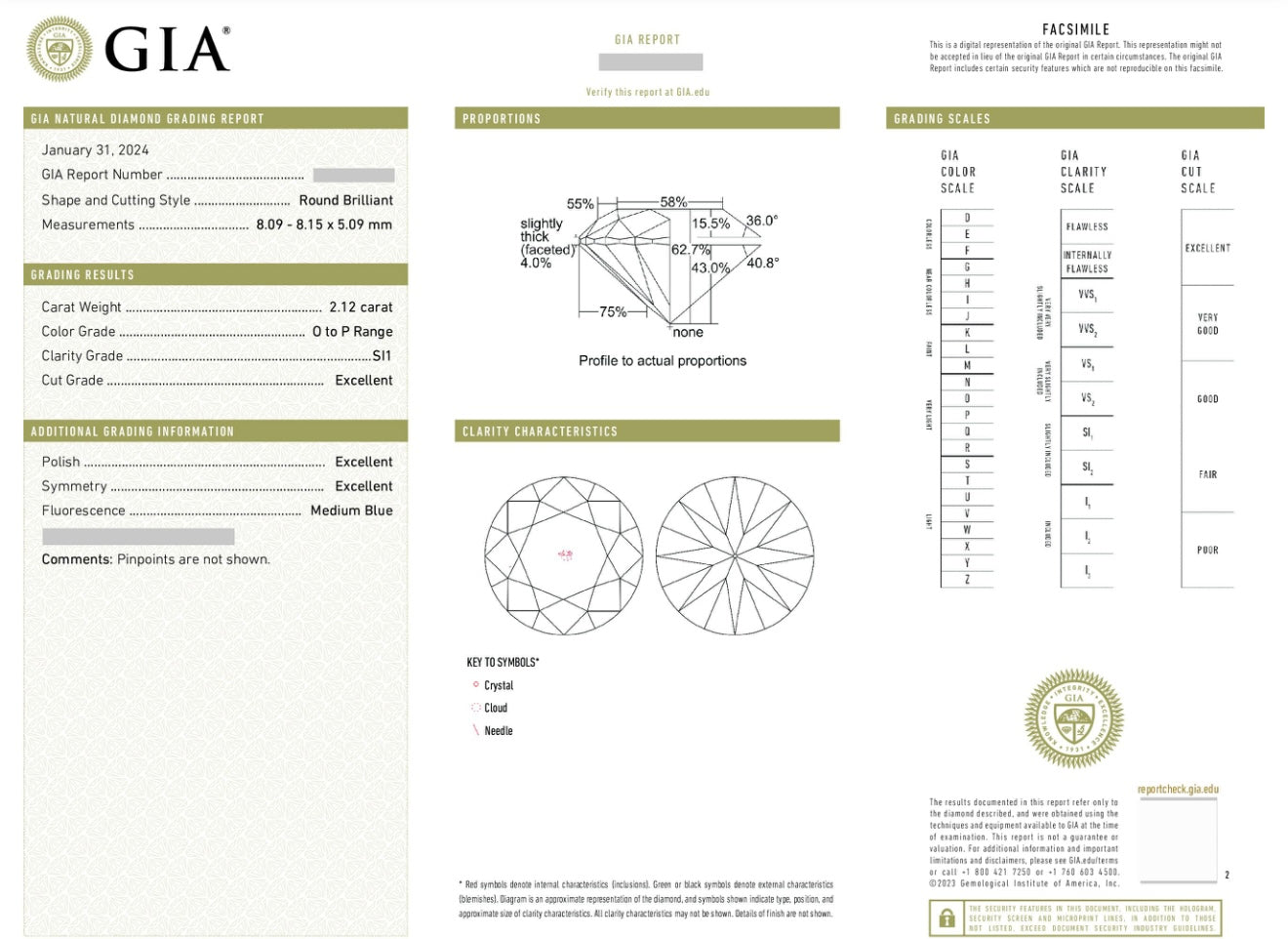 Natural Diamond / GIA Certificate 💎 2.12 carat OP/Si1 💎 Beautiful + Clean 💥