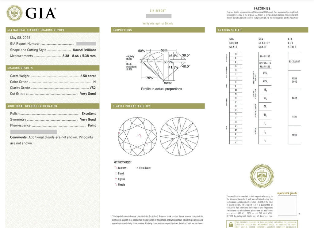 Natural Diamond / GIA Certificate 💎 2.5 carat N/VS2 💎 Beautiful Diamond