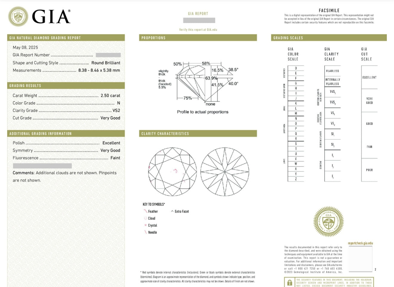 Natural Diamond / GIA Certificate 💎 2.5 carat N/VS2 💎 Beautiful Diamond