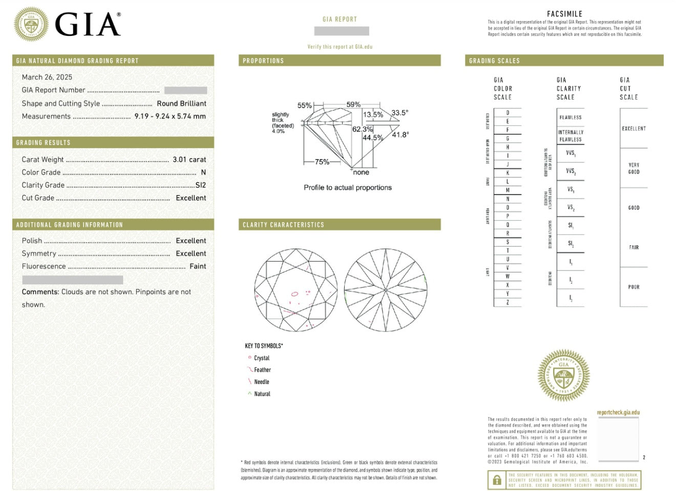 Natural Diamond / GIA Certificate 💎 3.01 carat N/Si 💎 Clean + Beautiful 💥