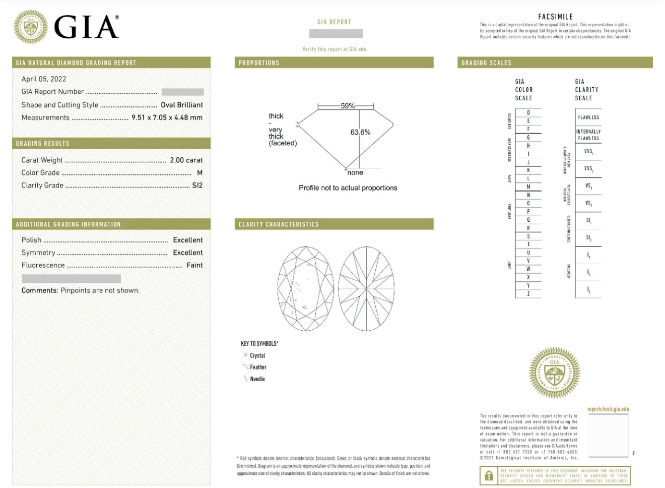 Natural Diamond / GIA Certificate 💎 Oval 2 carat M/Si 💥