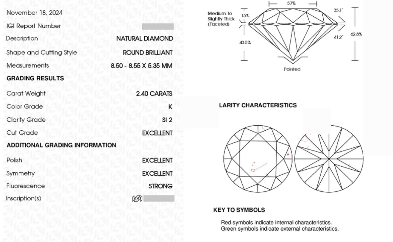 Natural Diamond / IGI Certificate 💎 2.40 carat K/Si 💥 Clean + Beautiful 💥
