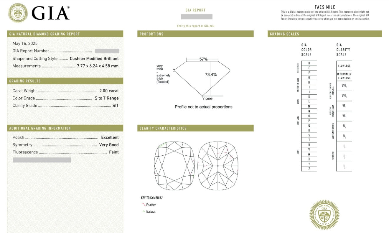 Natural Diamond 💎 Cushion shape - 2 carat light yellow/Si 💎