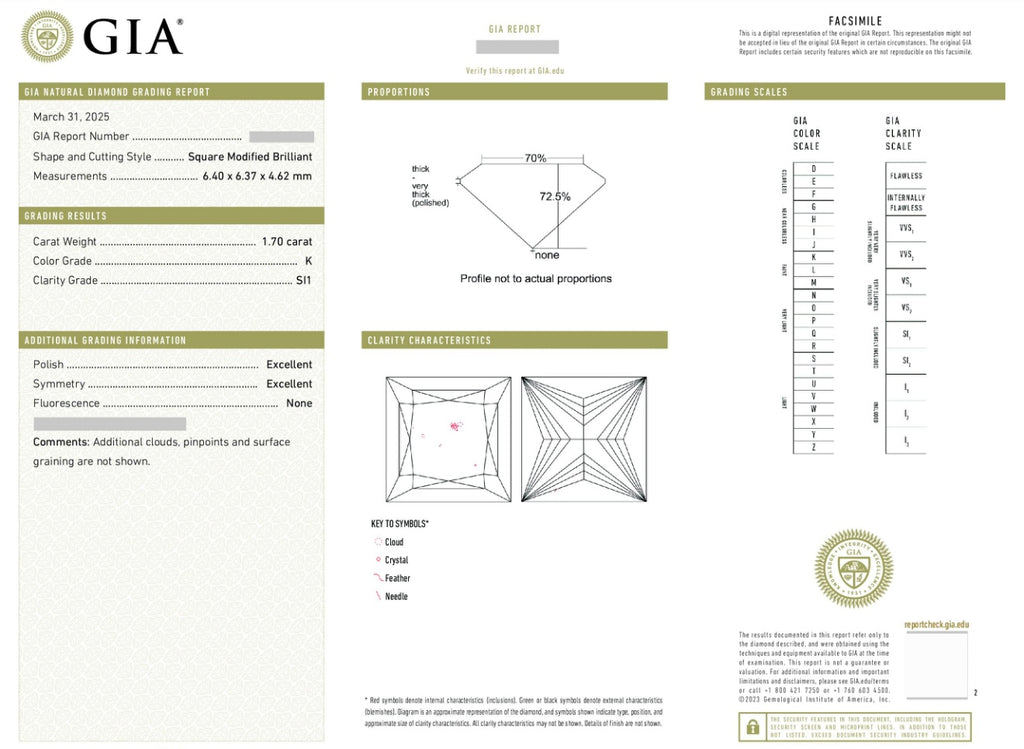 Natural Diamond 💎 Princess / GIA Cert 1.7 carat K/Si1 💎