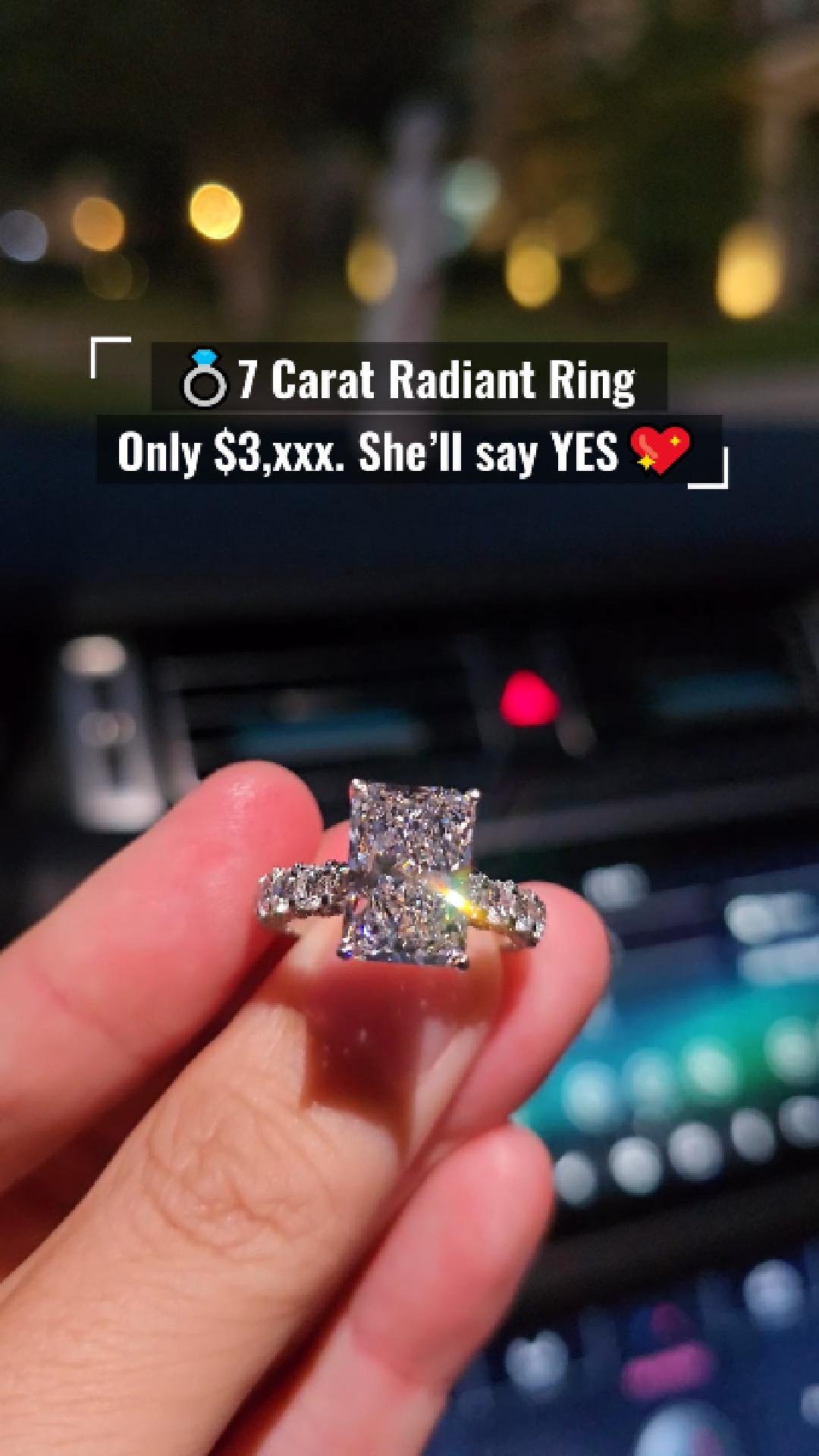 Radiant Diamond Engagement Ring 💍 | 7 Carat Center | IGI Certified | 14K Solid Gold | Real / Lab-Grown Diamond
