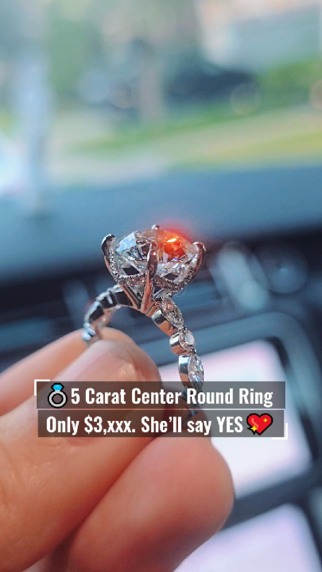 Round Diamond Engagement Ring 💍 | 5 Carat Center | IGI Certified | 14K Solid Gold | Real / Lab-Grown Diamond