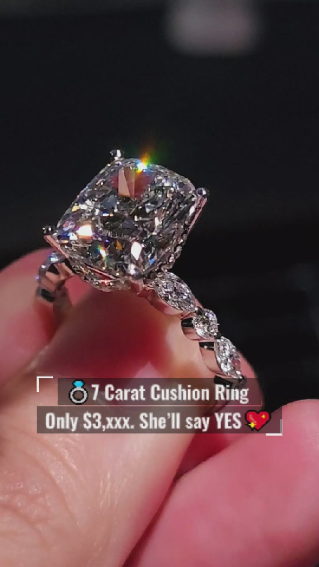 Cushion Diamond Engagement Ring 💍 | 7 Carat Center | IGI Certified | 14K Solid Gold | Real / Lab-Grown Diamond