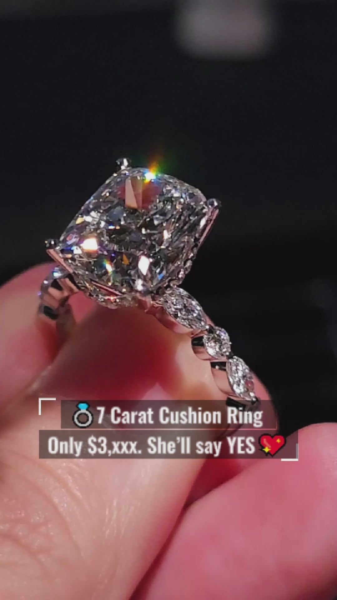 Cushion Diamond Engagement Ring 💍 | 7 Carat Center | IGI Certified | 14K Solid Gold | Real / Lab-Grown Diamond
